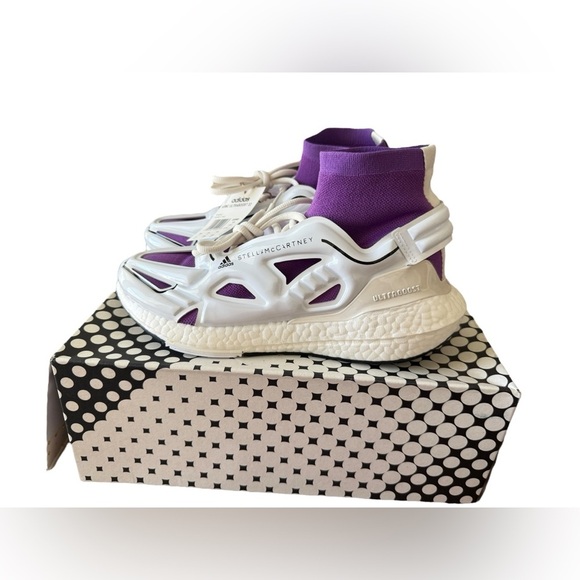 NIB Adidas by Stella McCartney Women’s Ultraboost 22 Running Shoes White/Purple - Picture 5 of 10